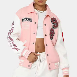 Vestes polaires pour femmes broderie chenille personnalisée Streetwear hiver manches en cuir véritable Letterman Varsity Jacket fabricant - Product Image 5