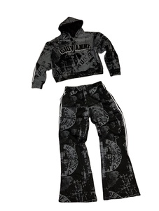 Men Plus Size Autumn Fleece Flared Hooded Embroidered Casual Tracksuit Set Quick Dry Breathable Hoodie Baggy <b>Pants</b> Set - Product Image 4