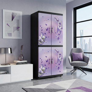 Naiba Modern Lavender Floral Plastic Wardrobe Cabinet With <b>Hinged</b> Flat Panel Doors Bedroom Furniture Freestanding Design - Product Image 1