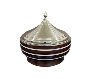 Casserole de service de nourriture ronde haut de gamme avec nacre faite à la main et base en bois marmite en acier inoxydable pour le réchauffement des aliments - Product Image 2
