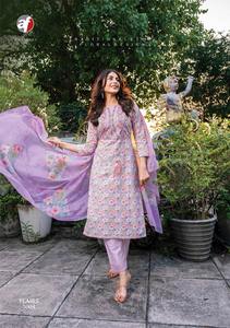 Tenue indienne élégante meilleur tissu pur coton Kurti pantalon avec Dupatta avec broderie et travail léger à la main à bas prix - Product Image 5