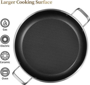 Poêle à Frire Professionnelle 38 cm en <span class=keywords><strong>Acier</strong></span> Inoxydable Triple Couche Antiadhésive Nid d'Abeille avec Couvercle, Compatible Induction, Poêle à Sauteuse Hybride, Fabrication OEM - Product Image 4