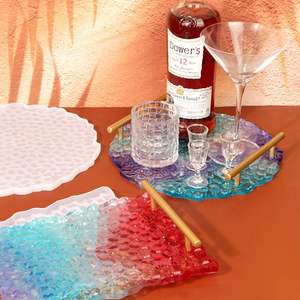 ชุดแม่พิมพ์ถาดเรซิ่น 1 ชิ้น พร้อมแม่พิมพ์จานรองแก้ว 4 ชิ้น และหูจับสีเงิน 2 ชิ้น สำหรับงานแฮนด์เมด ตกแต่งบ้าน DIY ปรับแต่งได้ - Product Image 3