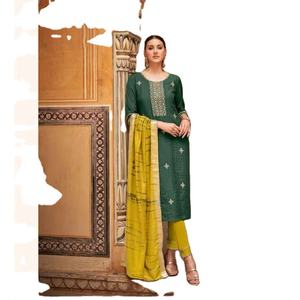Nouvelle rayonne lourde de lancement avec travail de séquence de broderie avec impression de colorant de lustre Dupatta Kurtis ensemble pour les femmes - Product Image 5