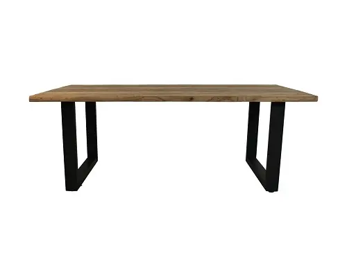 Meja Makan tepi langsung kayu akasia solid gaya kontemporer Eropa dengan kaki logam furnitur ruang makan organik