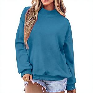 Sweat-shirt oversize beige à col montant pour femme, pull en molleton confortable à manches longues - Product Image 5