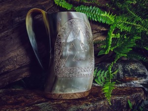 Taza de cuerno de diseño único, taza de bebida vikinga de cerveza con asa, cocina de ágata y oficina/decoración del hogar, tazas de S A And Sons Exports - Product Image 2