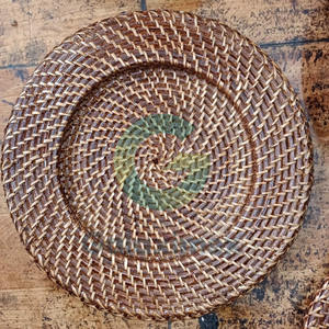 Assiette de Présentation en Rotin Tressé Écologique, Nouveau Design Rond Classique, Vaisselle de Mariage Jaune, Taille Personnalisable - Product Image 5