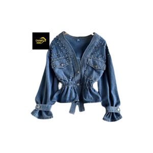 Veste en jean longue pour femme Chic  stone Oversized Longline Versatile  Longueur genou  Tendance  Superposition essentielle  Streetwear vintage - Product Image 1