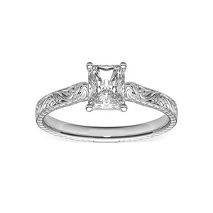 Anillo de diamante cultivado en laboratorio con corte radiante grabado a mano, 0.50 ct, F-VS2, estilo de compromiso en oro sólido de 14K, para regalo de aniversario nupcial. - Product Image 3