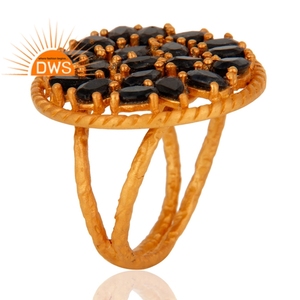 Última tendencia 925 plata esterlina 18K chapado en oro zafiro azul natural anillo de banda dividida Demi fabricante de joyería fina - Product Image 2