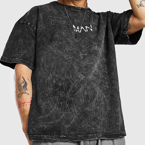 Camiseta Vintage de lavado ácido para hombre 260gsm 100% algodón ancho cuadrado corto recortado patrón sólido diseño en blanco de Bangladesh - Product Image 5