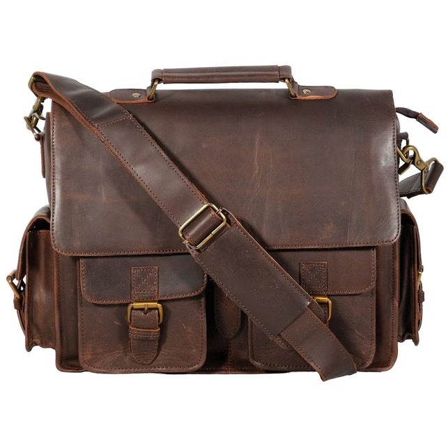 Genuine Leather Convertible Backpack Messenger Bag Briefcase Satchel Weekend Travel Laptop Fashion Vintage Unisex Hook Loop