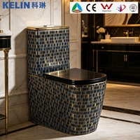 WC de luxe sans bride, à poser au sol, noir brillant, style Art Déco, avec siphon en P, compatible CE, disponible en version OEM, pour salle de bain, fabriqué en usine.