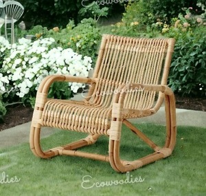 Silla de relajación escandinava Material de madera maciza Silla de jardín de color natural tejida de ratán natural para café al aire libre Restaurante Resort - Product Image 4