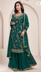 Femmes Filles Premium Chinon Soie Brodée Traditionnelle Sharara Set Dupatta Designer Suit Collection Disponible Prix de Gros - Product Image 3