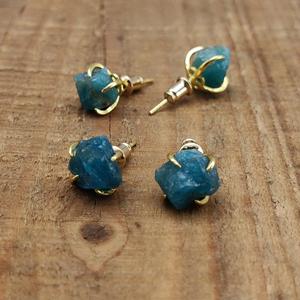 Pendientes de Botón Geométricos de Lujo Chapados en Oro de Plata 925 con Piedra Preciosa Natural de Apatita Neón para Uso Diario, Regalo - Product Image 3