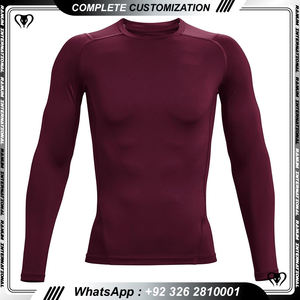 Camisa de manga larga para correr con serigrafía bordada, polos de color granate de manga larga - Product Image 3