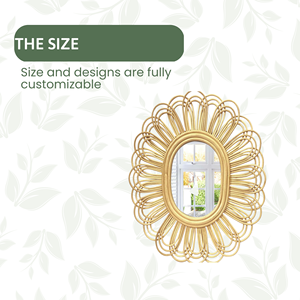 <b>Rattan</b> Frame <b>Round</b> <b>Mirror</b> Boho & Nursery Decor Wall <b>Mirror</b> Customizable 1.8" Thick Glass by Vecraft - Product Image 2