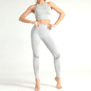 Femmes nouveau Design 2 pièces Gym Fitness sport costume motif solide Yoga Leggings haut personnalisable Sublimation entraînement vêtements de sport - Product Image 1