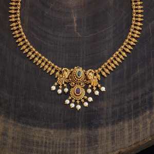 Antique Gold Plated <b>Necklace</b> 177759 Geometric Flower Shaped Beads Diamond & Religious Style Made of Brass Zinc Alloy for Wedding - Product Image 3