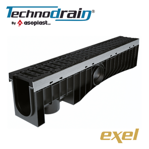 Canal de Drenaje Technodrain Italiano EXEL 100 HDPE D400 Ranura de 18 mm Diseño Moderno Uso en Exteriores Construcción de Hierro Dúctil Negro - Product Image 1