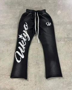 Pantalones de chándal negros 2025 para hombre, pantalones de chándal apilados de pierna ancha con cordón personalizado, pantalones acampanados, estampado bordado con lavado ácido - Product Image 4