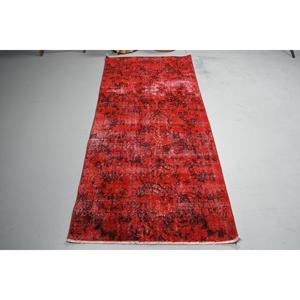 Turkish Vintage Rug, 3.1x6.8 ft Rug, <b>Red</b> Black Floral <b>Wool</b> Rug - Product Image 3