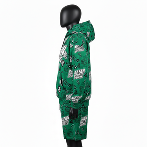 Conjunto de sudadera con capucha y pantalones cortos para hombre, 300 GSM, algodón premium con forro polar, estampado deportivo verde, sublimación, logotipo personalizado. - Product Image 3