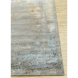 Tapis noué à la main en laine, bambou et soie à motif abstrait Tattvam, gris et noir, rectangulaire, pour salon, couloir, Srb(9003) - Product Image 4