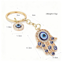 Porte-clés Main de Hamsa et Œil protecteur, Amulette Nazar, Breloque en cristal, en métal plaqué argent, Pendentif pour voiture et sac, Décoration porte-bonheur, Cadeau