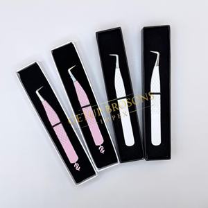 Cils courbés en acier inoxydable, anti-magnétiques, anti-statiques, à dents lisses et dentelées, avec découpe en forme de diamant et motif $, couleur demi-blanc/rose - Product Image 2