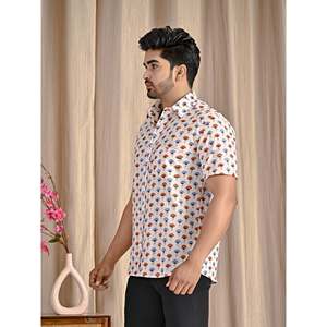 Chemise décontractée en popeline de coton blanche pour homme, imprimée, manches courtes, respirante, style western, taille XL - Product Image 4