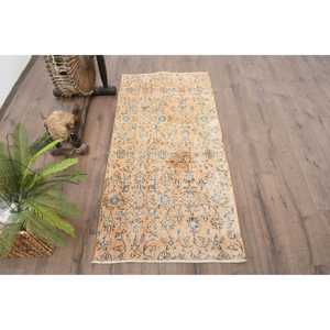 Vintage Turkish Rug, 2.4x5 ft Small Rug, <b>Yellow</b> Blue Ikat <b>Wool</b> Rug - Product Image 1