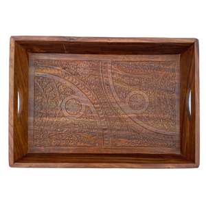 ชุดรถเข็นชาไม้แกะสลักด้วยมือแบบดั้งเดิมพร้อมถาดเสิร์ฟและกล่องไม้แกะสลักด้วยมือแบบดั้งเดิม - Product Image 1