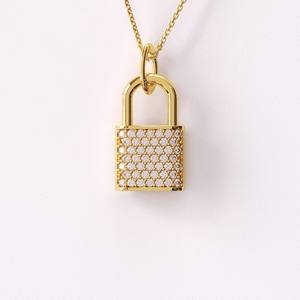 Collier avec pendentif en forme de cadenas, en argent sterling 925 massif, plaqué or 14 carats, de haute qualité, minimaliste, serti de diamants CZ - Product Image 1