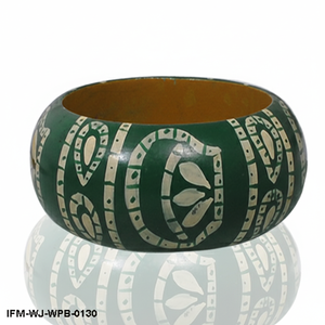 Green Hand-Painted Wood Bangle, Ethnic Indian <b>Inspired</b> Wooden <b>Bracelet</b>, Boho Jewelry Gift for Her - Product Image 1
