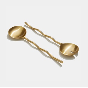 Wooden Handle Stainless Steel <b>Salad</b> <b>Server</b> for Home, Golden Finishing Metal Serving Utensils for Global Buyers & Retail Brands - Product Image 4