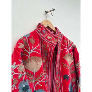Autumn Winter Velvet Suzani Hand Embroidered Short <b>Jacket</b> Reversible Satin Outerwear Luxury Boho Gypsy Style Perfect Special - Product Image 3