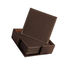 Ensemble de sous-verre en cuir véritable, couleur marron foncé, forme carrée, vente en gros - Product Image 1