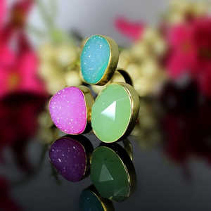 Vente en gros Bagues ajustables Druzy vertes et roses Plaqué or 18 carats Incrustation de pierres précieuses géométriques de Bohème Bijoux de mariage tendance pour femmes - Product Image 4