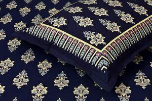 Draps en pur coton imprimés Handblock Draps décoratifs pour la maison traditionnelle Barmeri Print King Size Draps avec deux taies d'oreiller OEM - Product Image 3