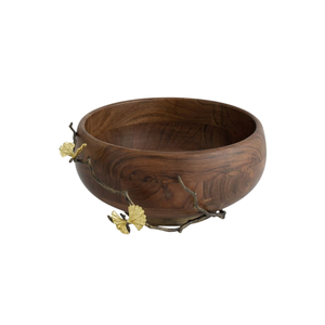 Bol de service en bois fini brun foncé avec accent métallique, bol à salade et à fruits pour une utilisation polyvalente, ustensiles de cuisine, usage domestique et hôtelier - Product Image 2