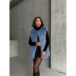 Chaleco de Piel Sintética al por Mayor para Mujer, Mezcla Suave de Algodón y Poliéster, Color Piedra Elegante, Ropa Exterior Marca TOPSHOW - Product Image 2