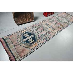 Alfombra de 2.9x11.8 pies, Alfombra Turca Vintage, Alfombra de Lana Herki Azul - Product Image 2