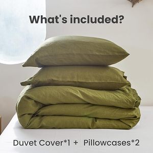 Parure de lit 3 pièces en coton lin lavé 100% naturel français, douce et respirante, fermeture à boutons en noix de coco, 200 fils/cm², personnalisable pour hôtels - Product Image 4