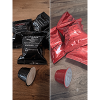 Capsules Black Gold compatibles Nespresso, capsules italiennes boostant la caféine en emballage flow pack