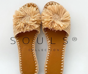 Raffia Sandals, Raffia Leather Shoes, Handmade <b>Slippers</b>, Summer <b>Mules</b>, Moroccan Raffia - Product Image 1