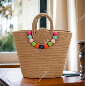 Nouvel arrivage de corde de coton sacs à main faits à la main pour femmes voyage plage mode tissé bord de mer vacances plage sac à main en osier - Product Image 4