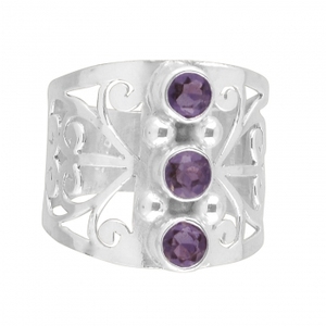 Encantadora amatista púrpura Plata de Ley 925 hecho a mano tres piedras estilo bohemio anillo de dedo eternidad vermeil anillo de mujer - Product Image 1